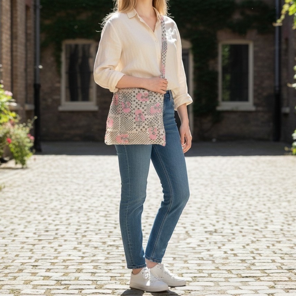 Free People Boho Tote Women Pink Floral Star Print Excellent Lightweight Bag